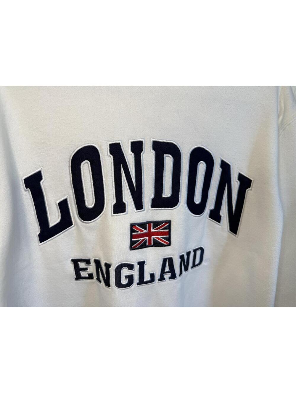 London England Men’s Medium White Crewneck Sweatshirt Retro Cotton Blend - Picture 2 of 8